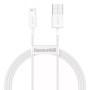 Adat-/töltőkábel, USB - iPhone Lightning, Baseus, 2.4A, (Fast Charge), 1m, fehér - BRA010678