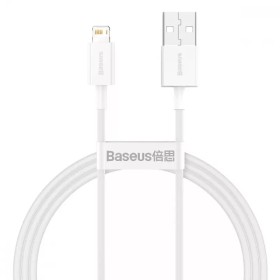 Adat-/töltőkábel, USB - iPhone Lightning, Baseus, 2.4A, (Fast Charge), 1m, fehér - BRA010678