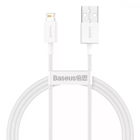 Adat-/töltőkábel, USB - iPhone Lightning, Baseus, 2.4A, (Fast Charge), 1m, fehér - BRA010678