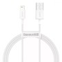 Adat-/töltőkábel, USB - iPhone Lightning, Baseus, 2.4A, (Fast Charge), 1m, fehér - BRA010678