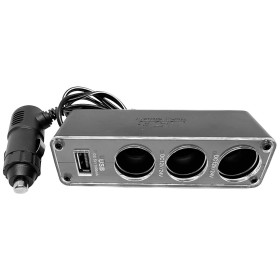 3x autós szivargyújtó adapter elosztó, LED világítással, 12/24V, 70W, USB, 5V/1A - LS 0035