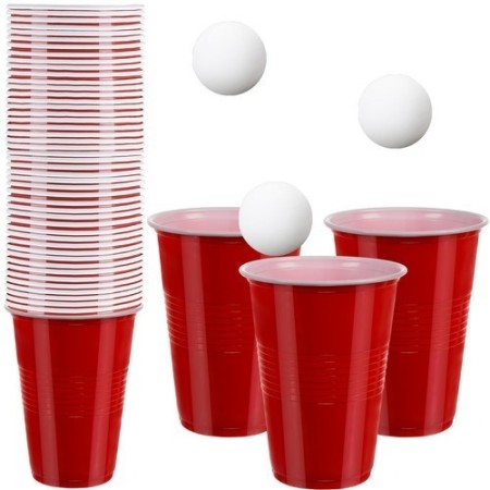 Beer Pong Flippy ivójáték, 50 pohár, 3 labda, műanyag, hordozható, piros, 21232