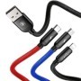 Adat-/töltőkábel, Baseus 3 az 1-ben, USB A - Type-C, Lightning, Micro USB, 3A, 1,2 m, fekete, CAMLT-BSY01