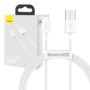 Adat-/töltőkábel, USB - iPhone Lightning, Baseus Superior Series, 66W, (Gyorstöltés), 1m, fehér, CALYS-A02