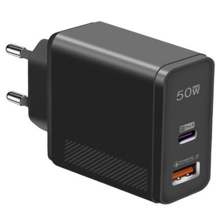 Tápegység, telefontöltő, 220V - USB, Type-C, PD, QC 5.0, 50W GAN