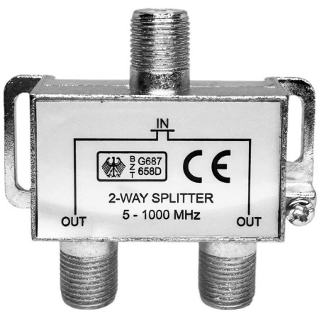 CATV F-elosztó 2 kimenettel, frekvencia 5 - 1000 MHz, 7,0 - 8,0 dB