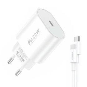 Hálózati töltő, QC, Quick Charge, PD-12, Type-C, 5V/3A, 20W, kábel Type C - Type C, 1m - Foneng EU39