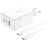 Hálózati töltő, Gan65, 65 W, 2x USB-C, 1x USB A + USB-C - USB-C kábel, 1 m - Foneng GAN65