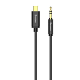 Audiokábel, AUX, C típusú, dugasz - 3,5 mm-es jack, dugó, fekete, 1,2 m - Baseus Yiven