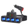 Autós szivargyújtó elosztó, 4 aljzat, LED világítás, 2× USB + Type-C, 12/24V, 120W