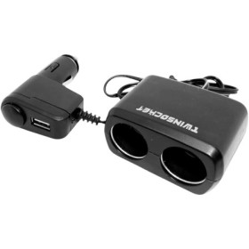 Autós szivargyújtó elosztó adapter, 2x aljzat + 1x USB, 12/24V, 60W, fekete