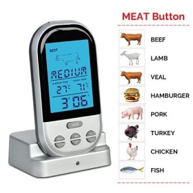 Vezeték nélküli digitális hőmérő, grill BBQ beszúrós szondával, riasztással, 40 m