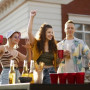 Beer Pong Flippy ivójáték, 50 pohár, 3 labda, műanyag, hordozható, piros, 21232