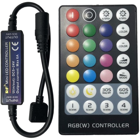 RGB vezérlő, RF távirányító, 5-24V/6A, RGB LED szalagokhoz, 5-24V/6A