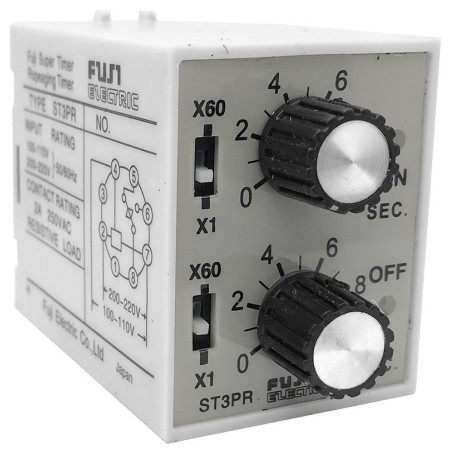 Időzítő relé, dupla, 220V, 0-10S/0-10min