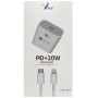 Hálózati töltő, 220V - 5V/5A - 9V/2.22A, Type-C 20W PD kábellel, iPhone Lightning - HY-581