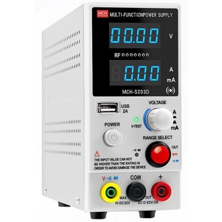 Laboratóriumi tápegység, digitális, 0-20V, 0-3A - MCH-S203D