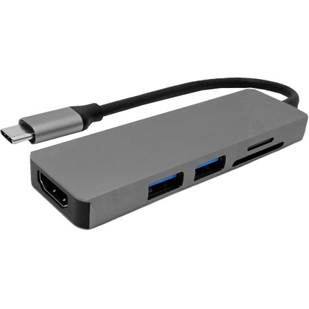 Konverter/adapter, Type-C - 2xUSB 3.0, micro SD/SD kártyaolvasó, HDMI 4K - 15cm