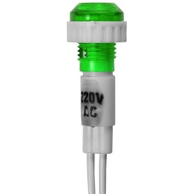 LED jelző izzó, vezetéken, 220V, zöld, XD10-6