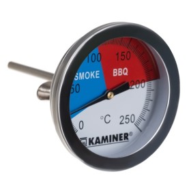 Hőmérő füstölö vagy grillezéshez, acél, 0–250 Celsius fok, ezüstszín
