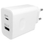 Hálózati töltő, USB + Type-C, 5V/2A, fehér