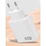 Tápegység, telefontöltő, 220V - USB, Type-C, PD, QC 5.0, 65W GAN