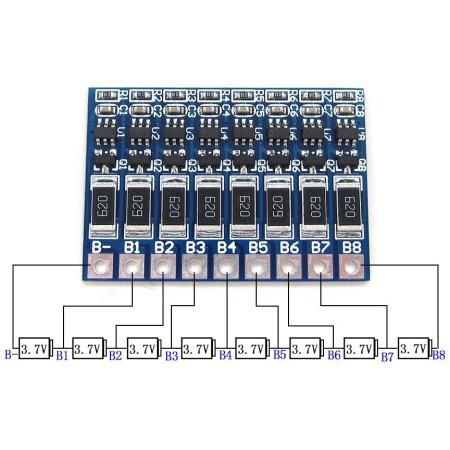 Kiegyensúlyozó BMS, Lithium 8S 18650 akkumulátor kiegyensúlyozó töltéséhez